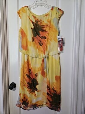 R&K Yellow Orange Floral Blouson Midi Dress